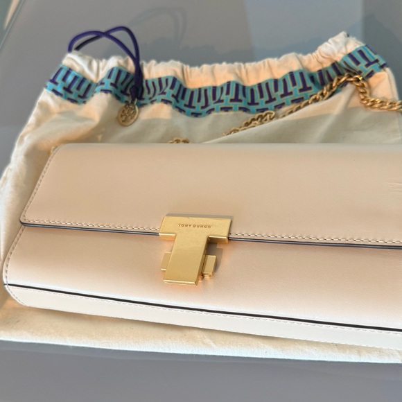 Tory Burch Gold Accent Cream Clutch